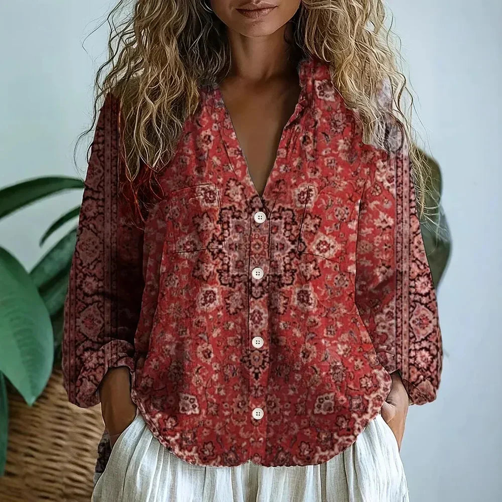Ambre - Vintage Leaf Print Blouse