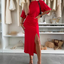 Short-Sleeved Midi Dress with Slit in Cotton