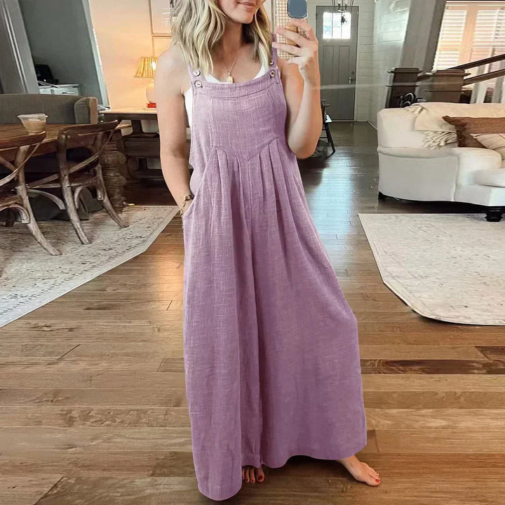 Sleeveless Jumpsuit with Wide Legs and Pockets