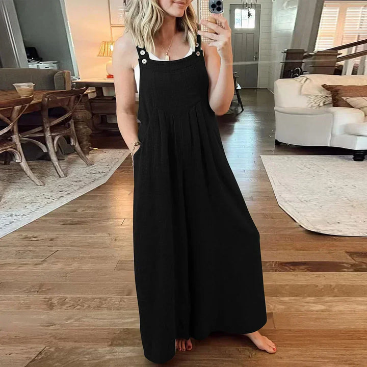 Sleeveless Jumpsuit with Wide Legs and Pockets