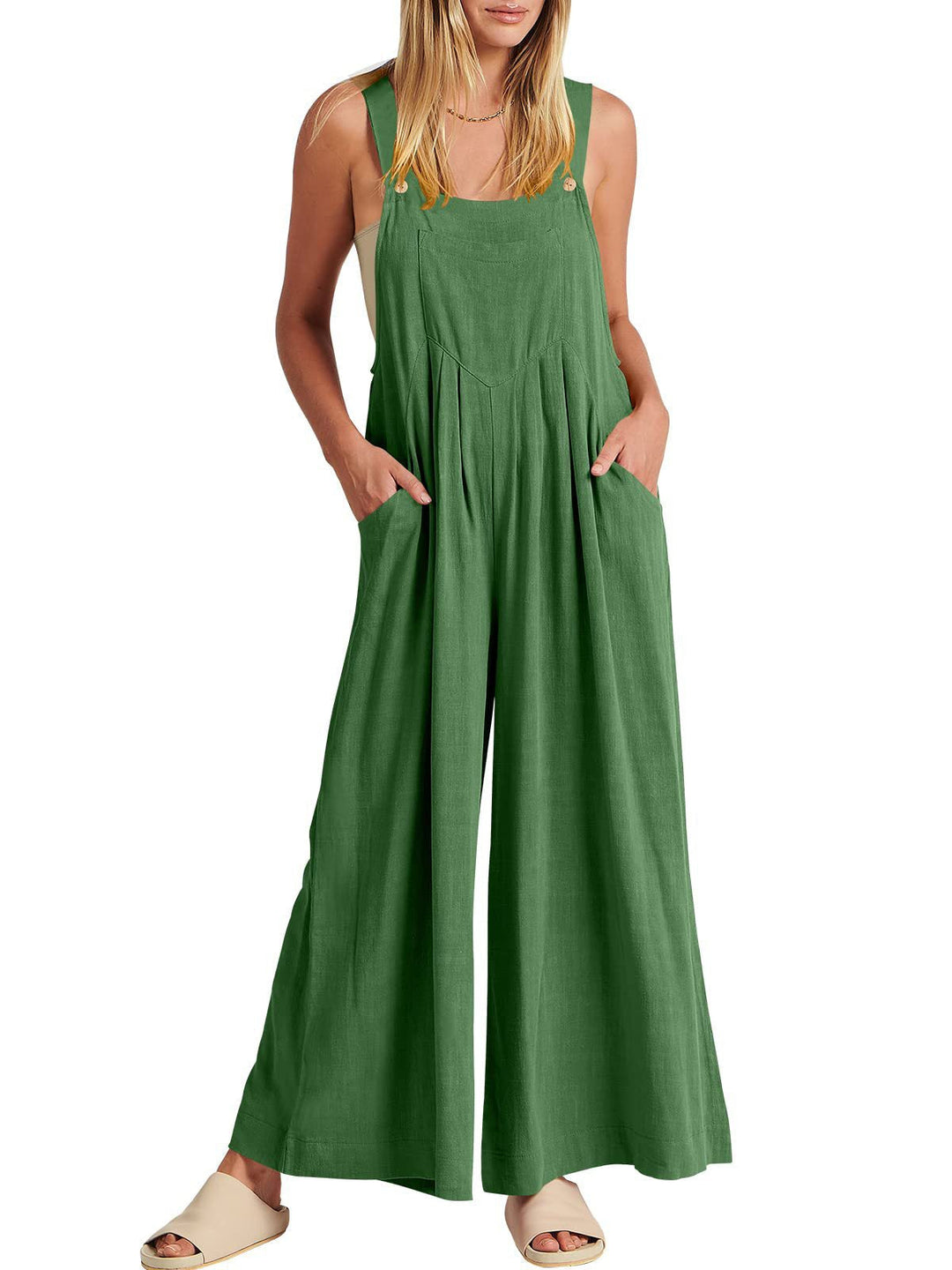 Sleeveless Jumpsuit with Wide Legs and Pockets