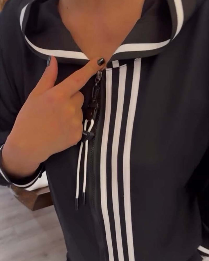 Women's Two-Piece Hooded Striped Set
