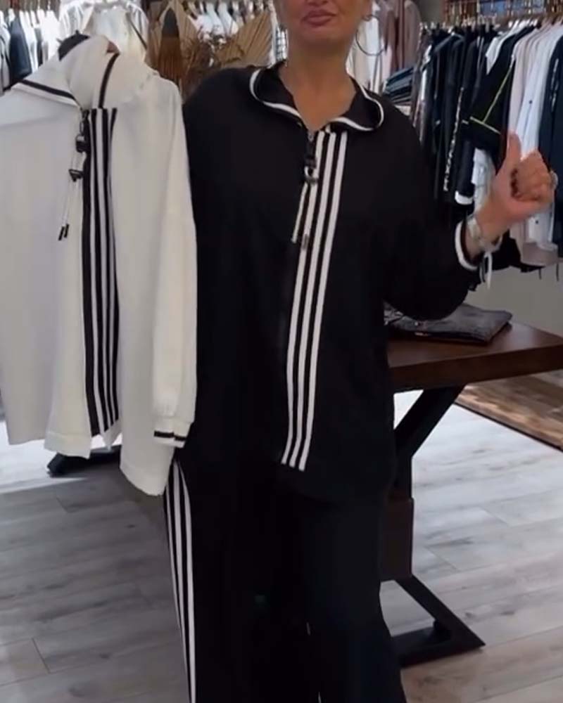 Women's Two-Piece Hooded Striped Set
