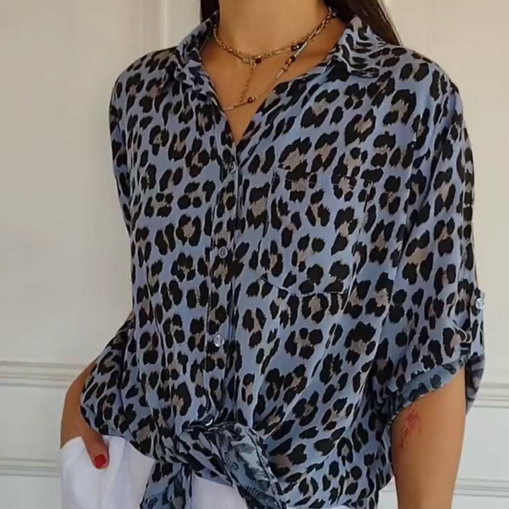 Stylish Shirt with Leopard Print and Adjustable Sleeves