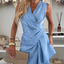 V-neck Satin Midi Dress with Gathered Neckline