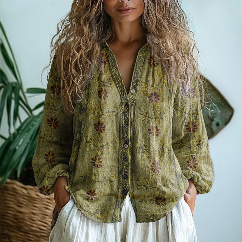 Ambre - Vintage Leaf Print Blouse