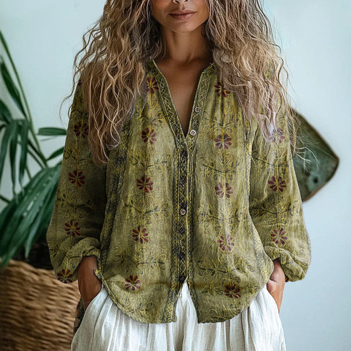 Ambre - Vintage Leaf Print Blouse