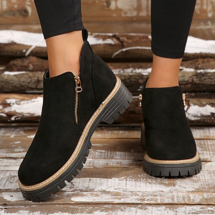 Women's Ankle Boots With Round Toe and Side Zipper