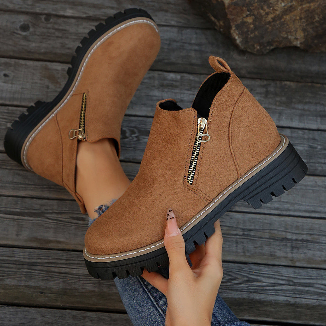 Women's Ankle Boots With Round Toe and Side Zipper