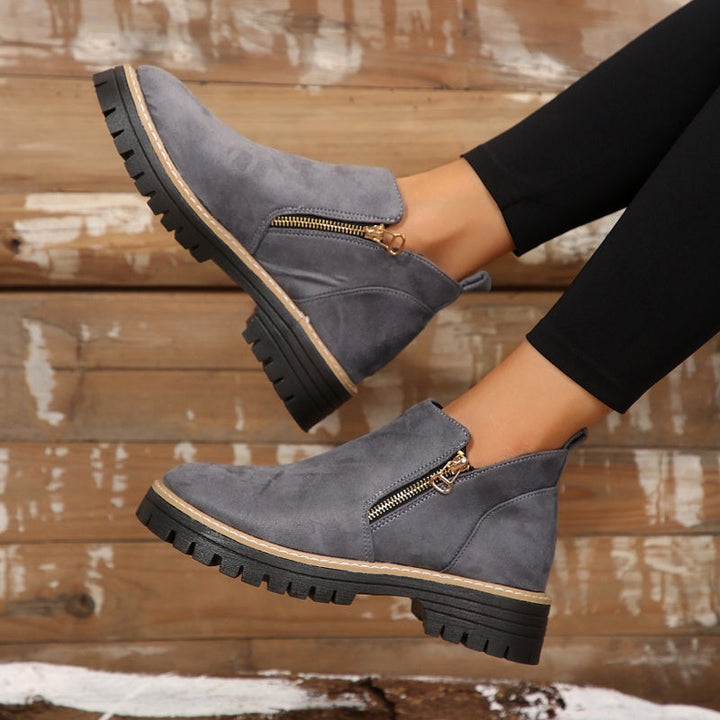 Women's Ankle Boots With Round Toe and Side Zipper