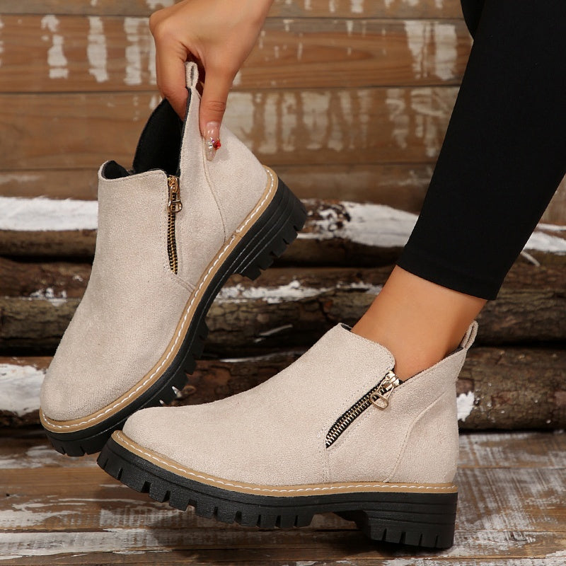 Women's Ankle Boots With Round Toe and Side Zipper