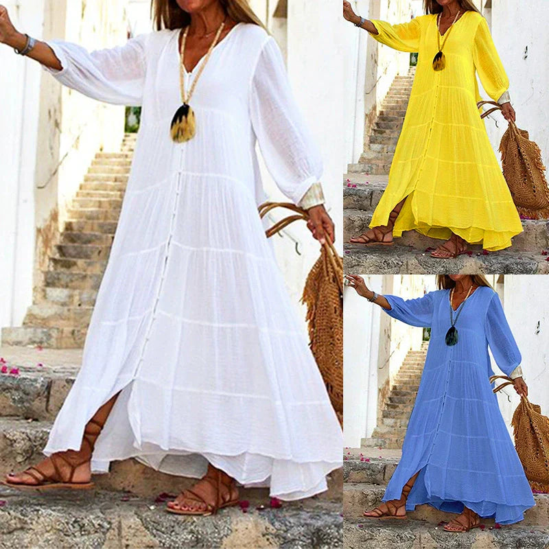 Women's Loose V-Neck Maxi Dress