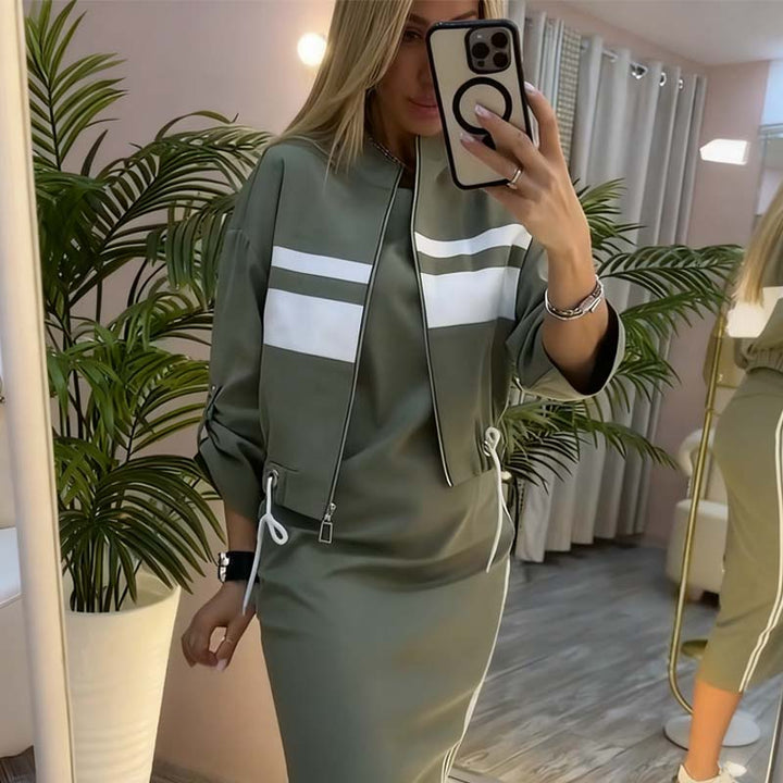 Women's Stand-up Collar Jacket and Dress Set