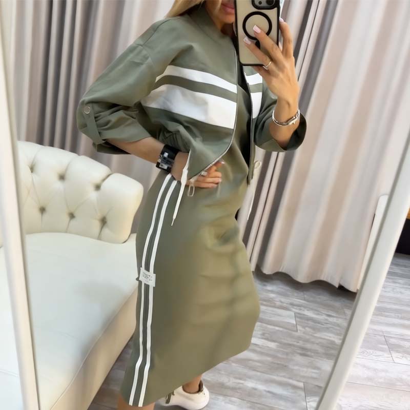 Women's Stand-up Collar Jacket and Dress Set