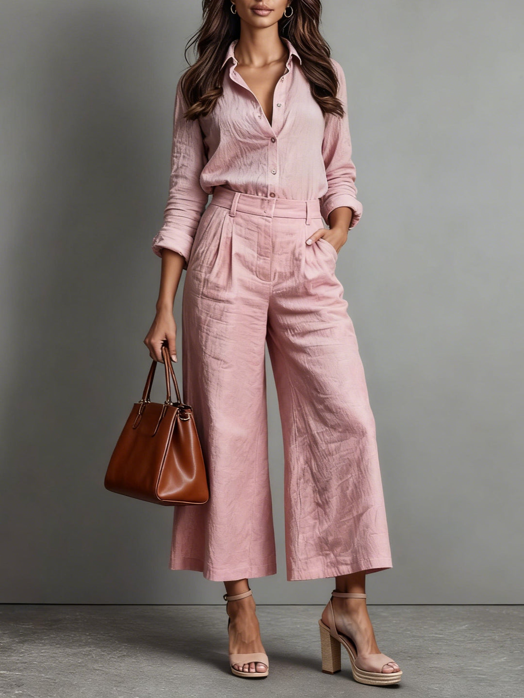 Women's Pink Capri Pants and Loose Shirt Set