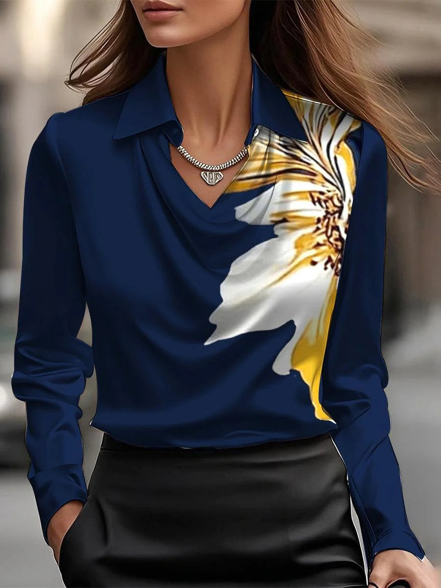 Floraya™ | Satin Swing Collar Shirt Top