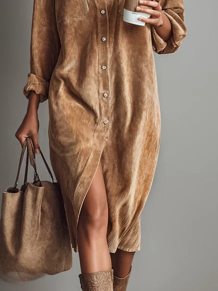 REVELYN™ | Soft-Touch Corduroy Midi Dress
