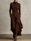 Purple High-Neck Asymmetrical Pleated Maxi Dress