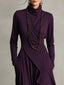 Purple High-Neck Asymmetrical Pleated Maxi Dress