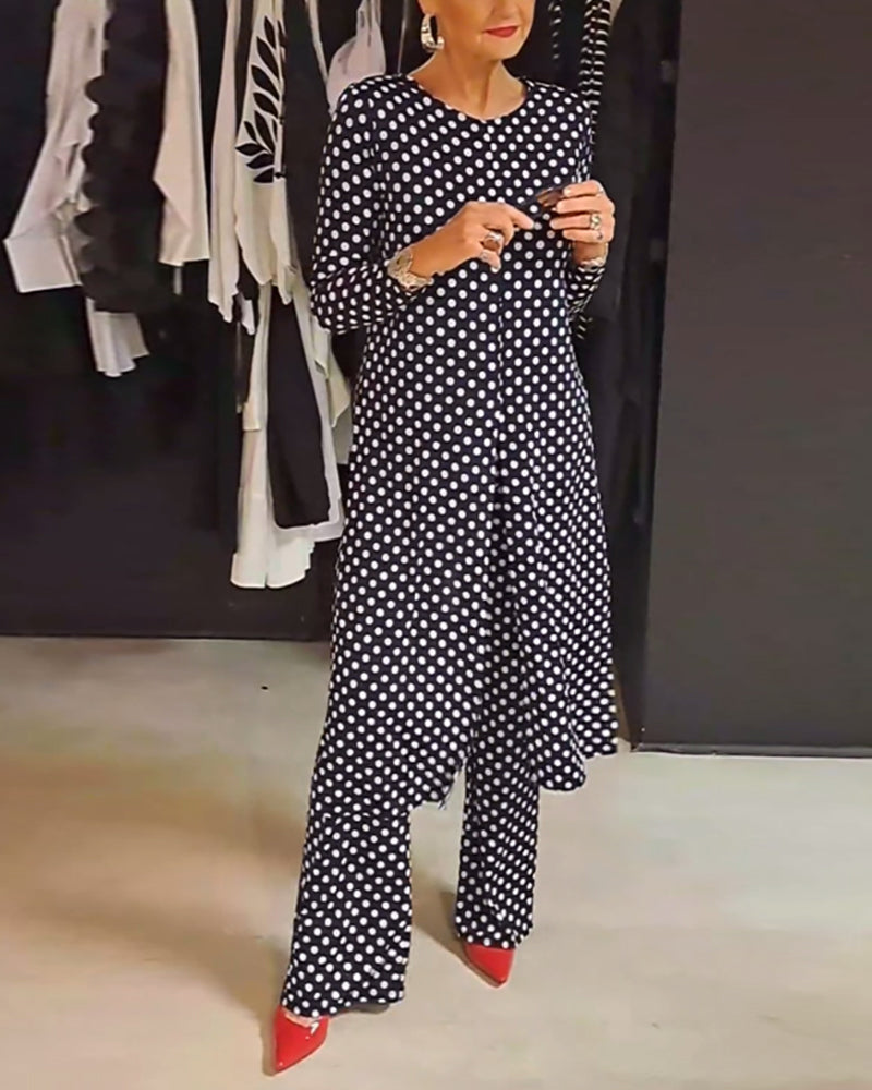 Elegant Polka Dot Split Suit