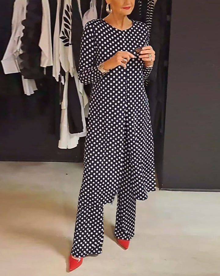 Elegant Polka Dot Split Suit