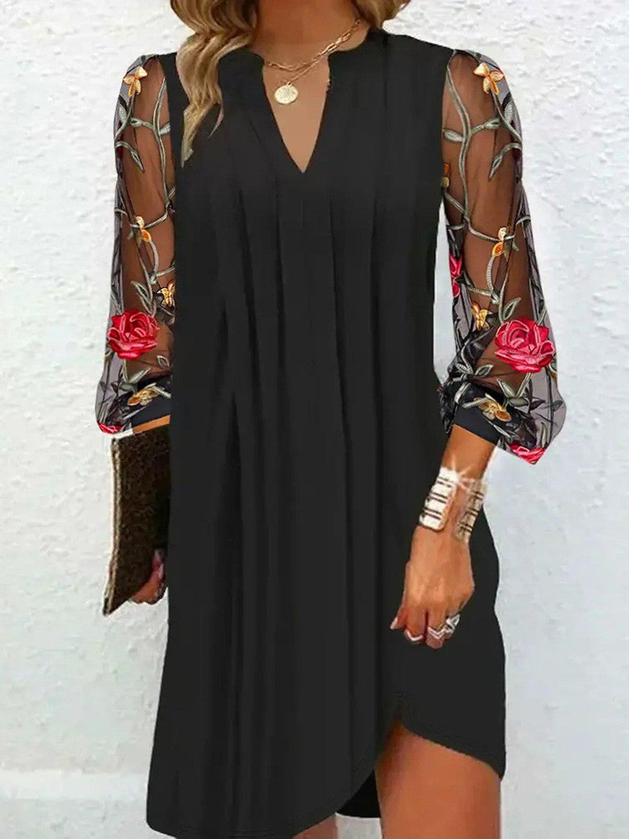 Nivara™ | Elegant Mini Dress with V-neck and Sheer Sleeves