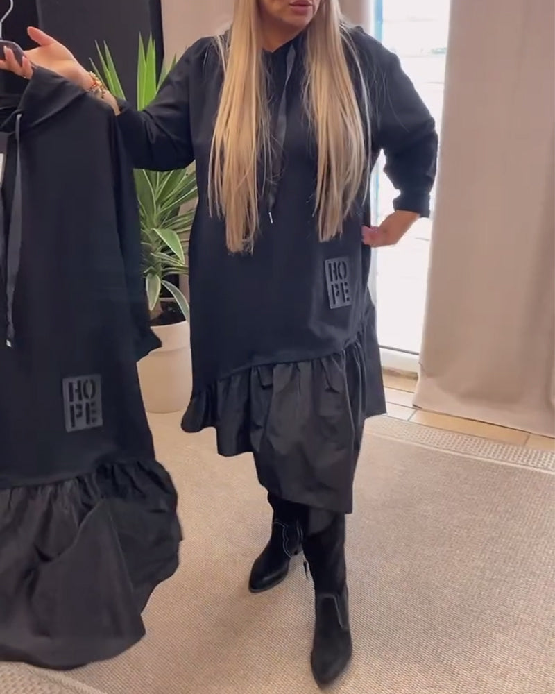 Women's Winter Dress With Hood And Long-sleeved Panels