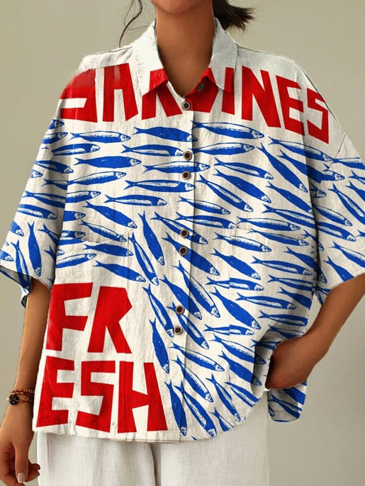 Women's Vintage Fish Art Print Flowy Dress