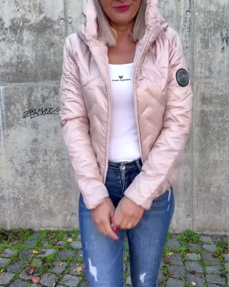 Women's Casual Quilted Zipper Hooded Jacket