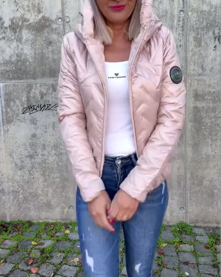 Women's Casual Quilted Zipper Hooded Jacket