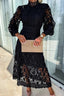 Elegant Crochet Lace Lantern Sleeve Party Midi Dress