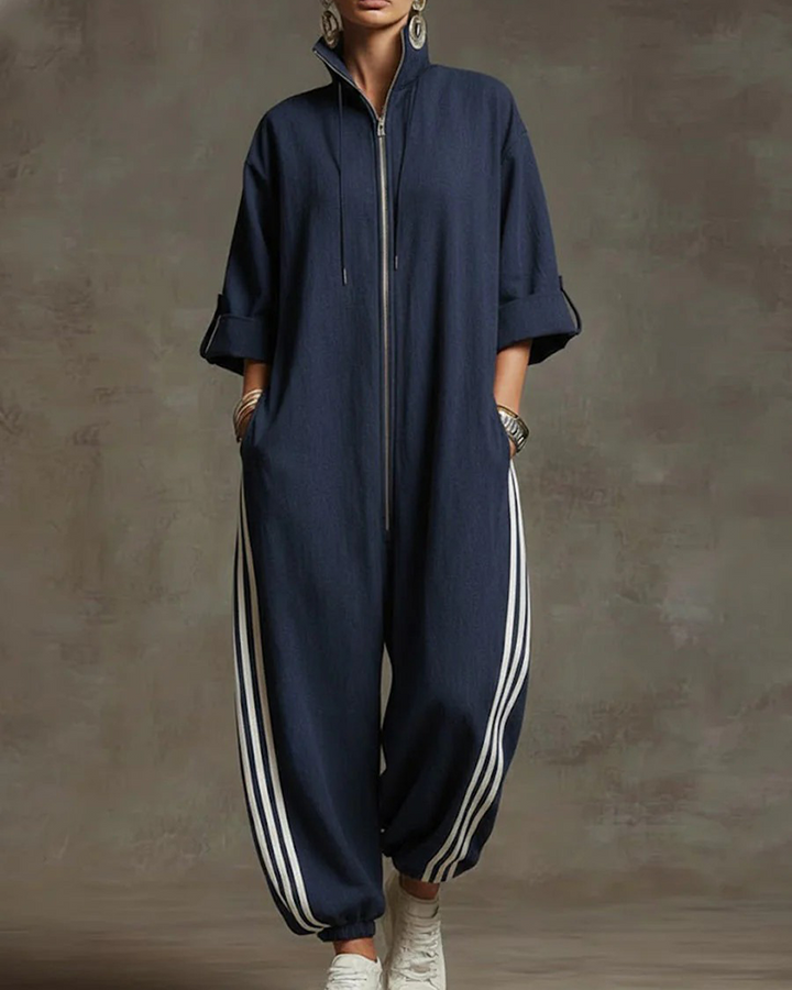Women's Striped Sport Jumpsuit with Zipper