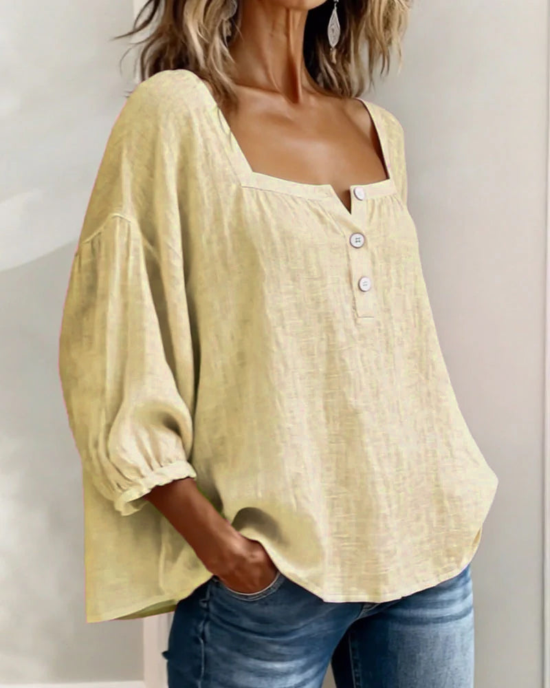 Simple Blouse With Square Neck And Long Sleeves