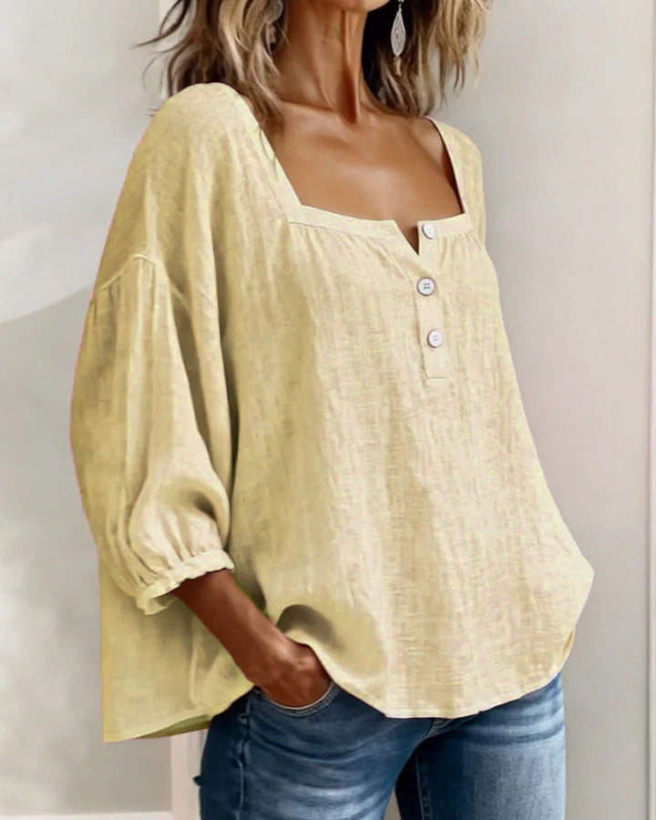 Simple Blouse With Square Neck And Long Sleeves