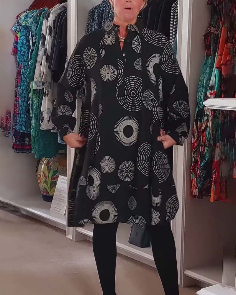 Women's Geometric Print Casual Dress With Lapels