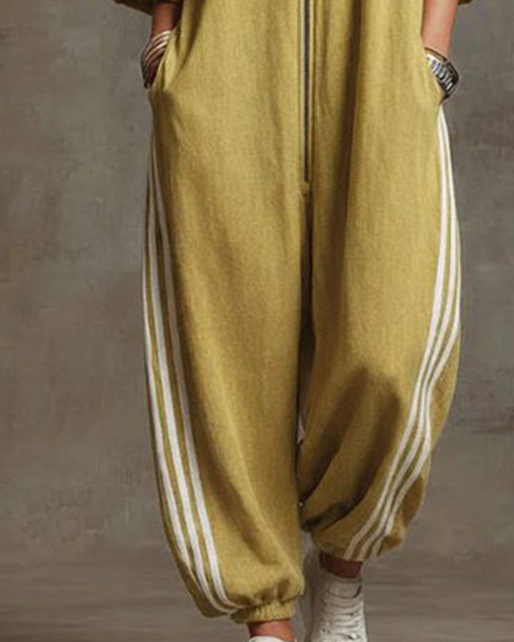 Women's Striped Sport Jumpsuit with Zipper