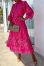 Elegant Crochet Lace Lantern Sleeve Party Midi Dress