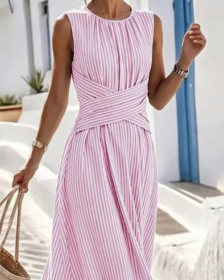 Striped Twist Waist Sleeveless Maxi Dress