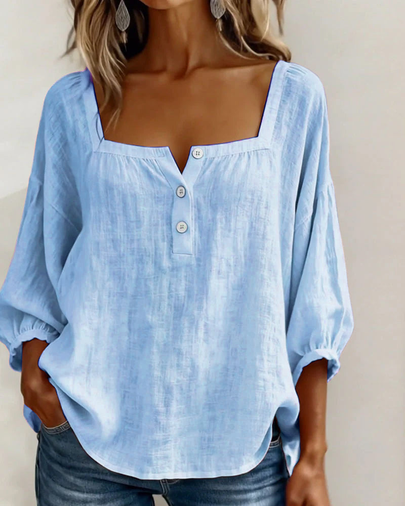 Simple Blouse With Square Neck And Long Sleeves