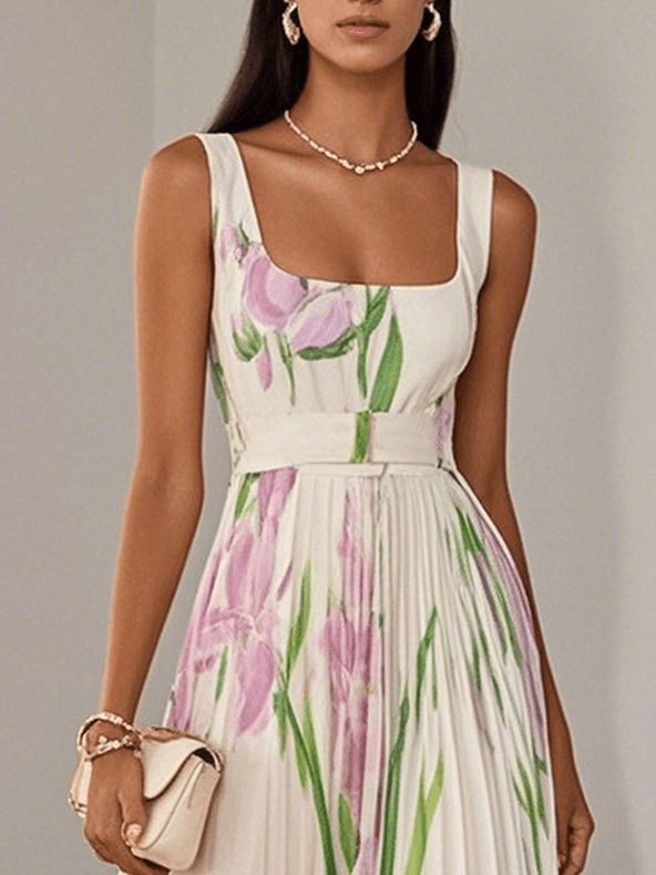 Aurelia™ | Pleated Floral Chiffon Maxi Dress