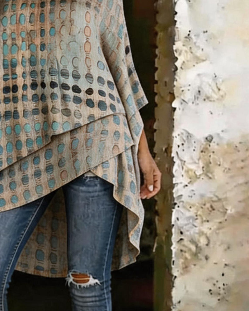 Irregular Shoulder Polka Dot Print Blouse