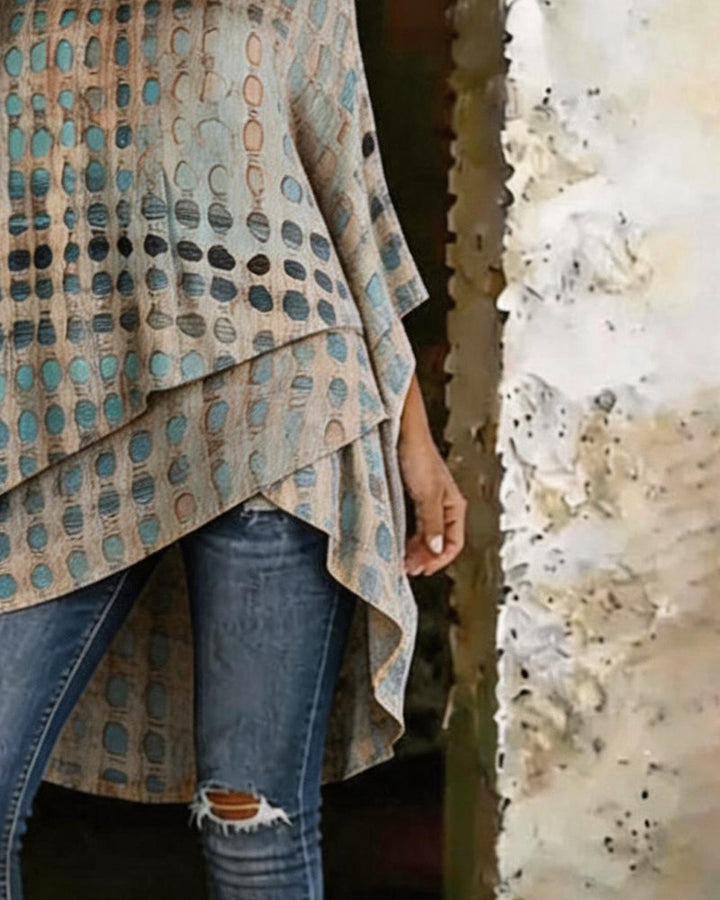 Irregular Shoulder Polka Dot Print Blouse