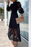 Elegant Crochet Lace Lantern Sleeve Party Midi Dress