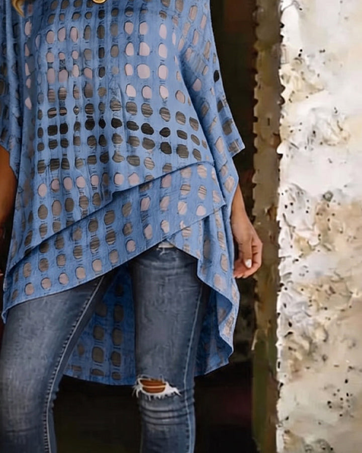 Irregular Shoulder Polka Dot Print Blouse