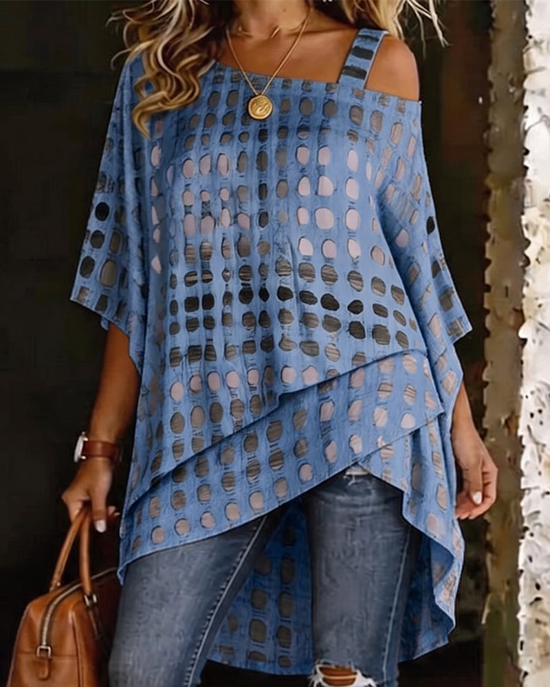 Irregular Shoulder Polka Dot Print Blouse