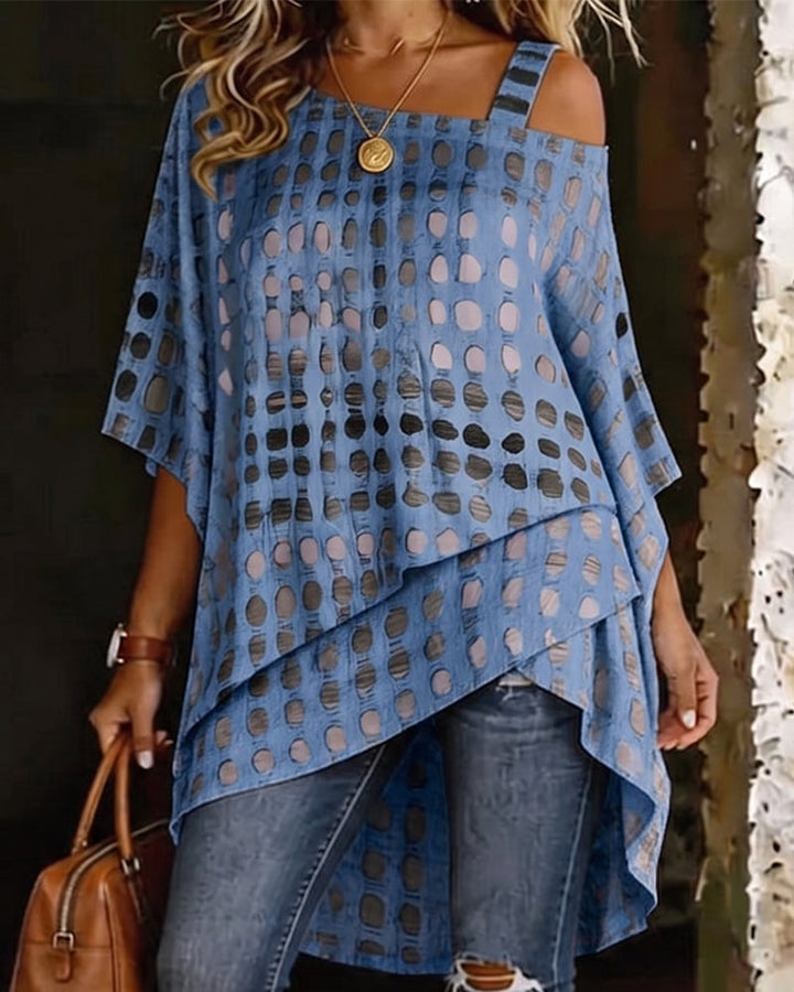 Irregular Shoulder Polka Dot Print Blouse