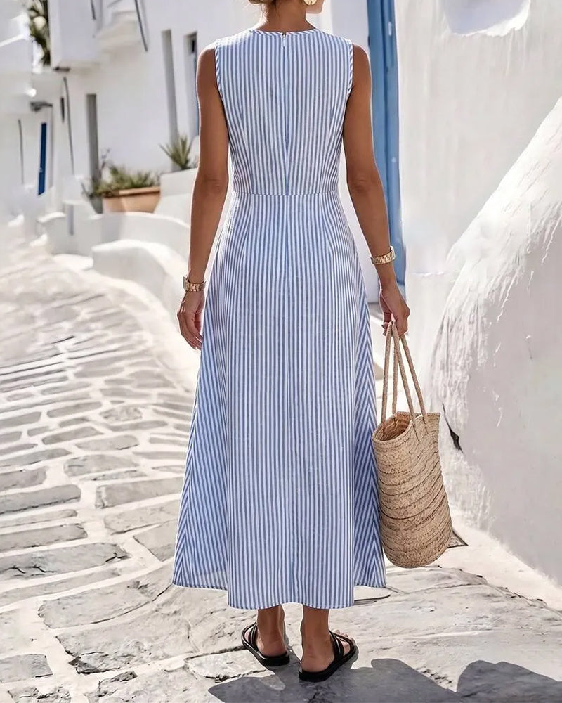 Striped Twist Waist Sleeveless Maxi Dress