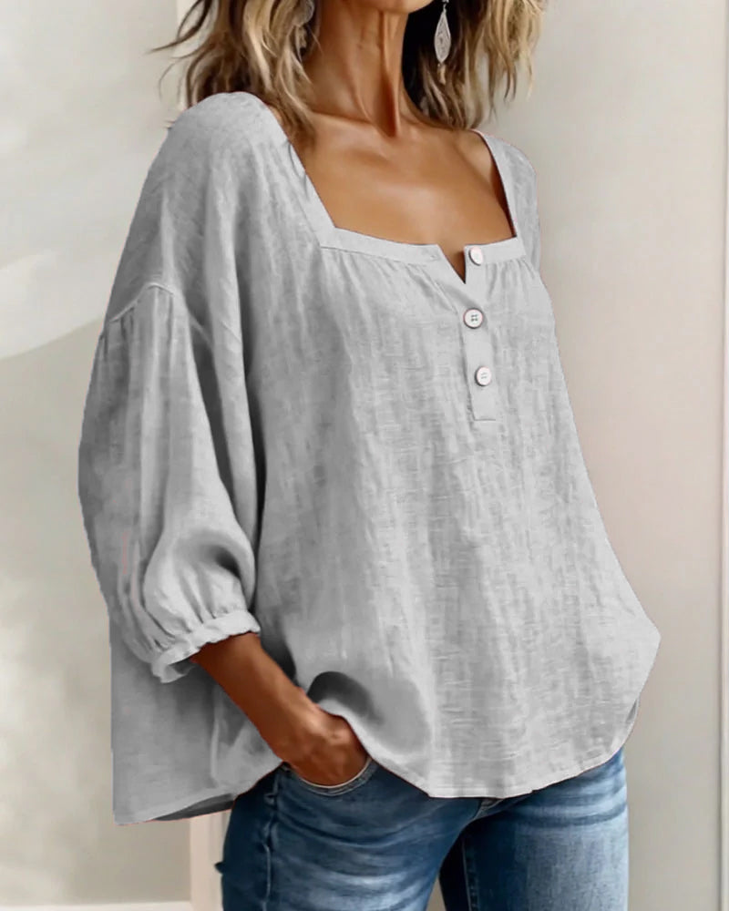 Simple Blouse With Square Neck And Long Sleeves