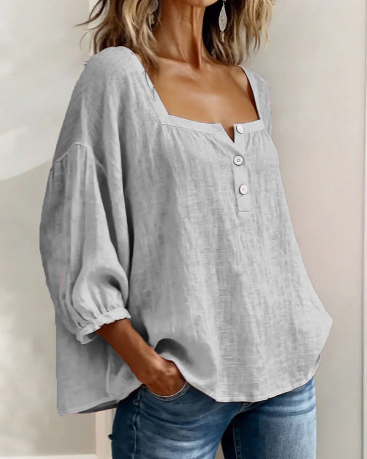 Simple Blouse With Square Neck And Long Sleeves