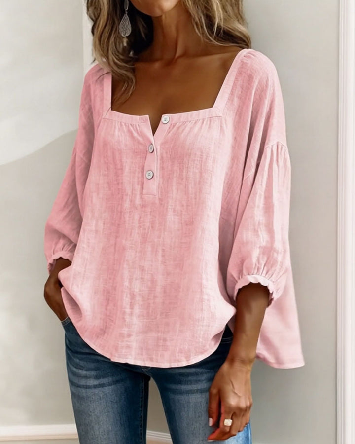 Simple Blouse With Square Neck And Long Sleeves